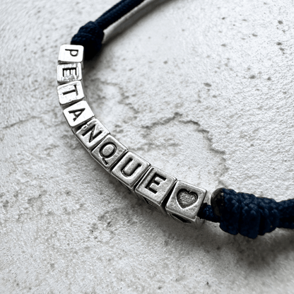 Bracelet Lettres - PÉTANQUE - Cubes argentés