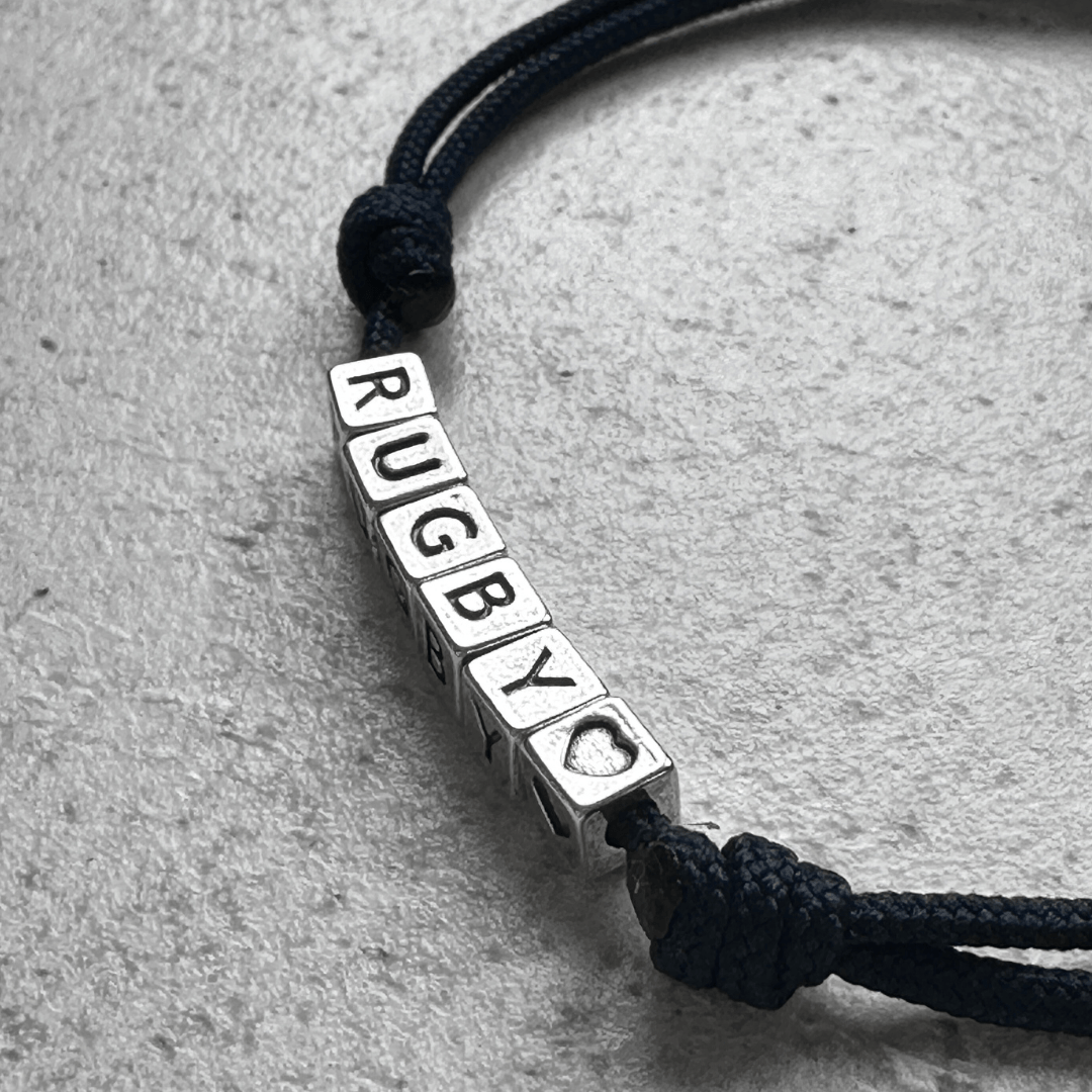 Bracelet Lettres - RUGBY - Cubes argentés